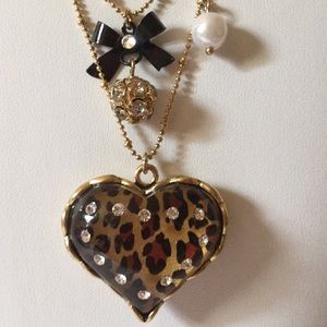 Betsey Johnson Vintage heart leopard necklace